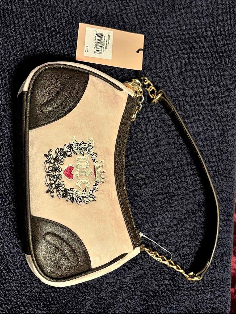 Juicy Couture Shoulder Bag with Heart Charm in Pink & Black NWT